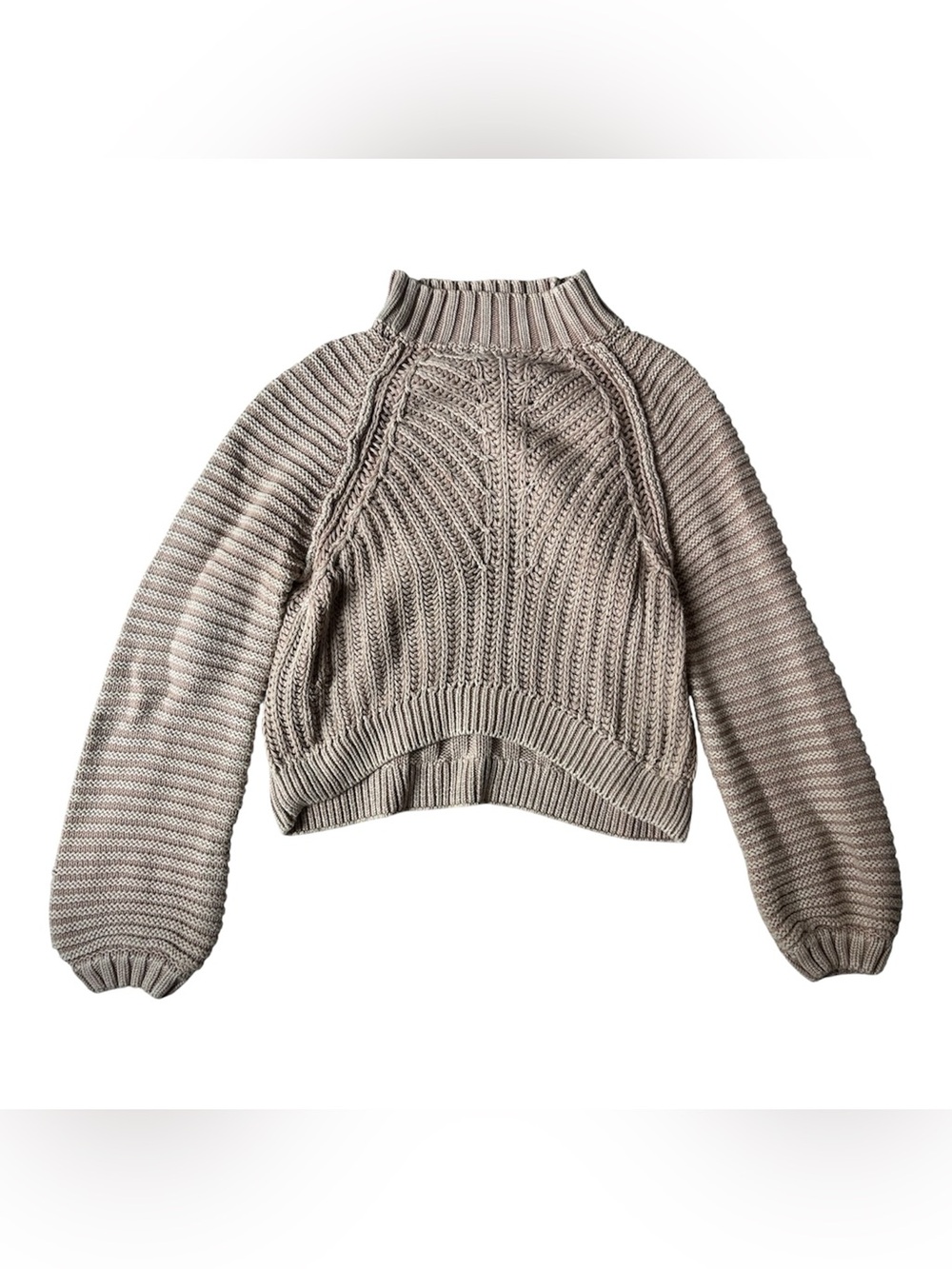 FREE PEOPLE CHUNKY KNIT SWEATER TAN WOMENS LARGE 100% COTTON